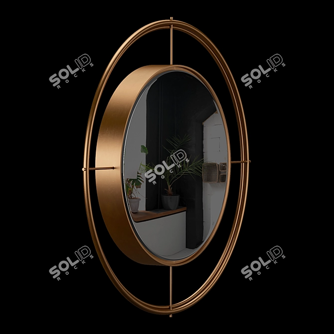 Golden Metal Frame Round Mirror 3D model image 6