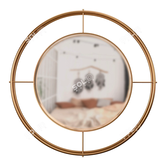 Golden Metal Frame Round Mirror 3D model image 8