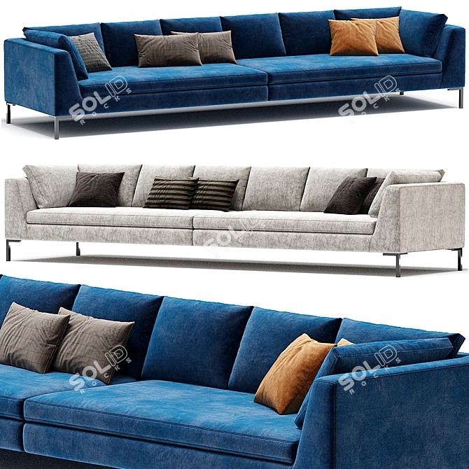 Contemporary Blue Love Seat Sofa 3D model image 1