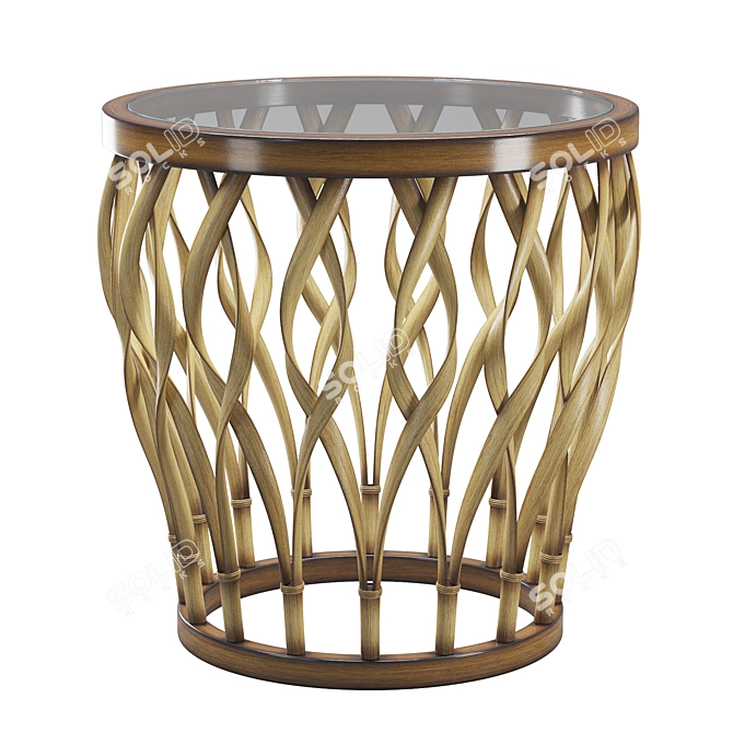 Contemporary Plantation Wood Glass Side Table 3D model image 1