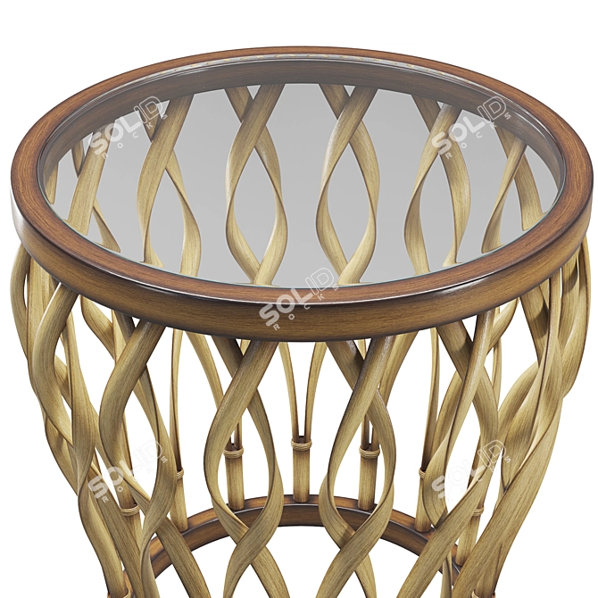 Contemporary Plantation Wood Glass Side Table 3D model image 2