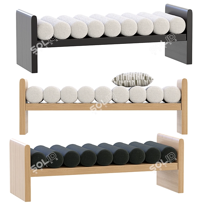 Modern Boucle Wood Bench 3D model image 1