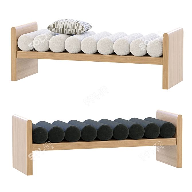 Modern Boucle Wood Bench 3D model image 2