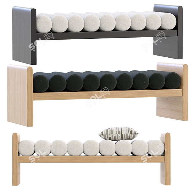 Modern Boucle Wood Bench 3D model image 3