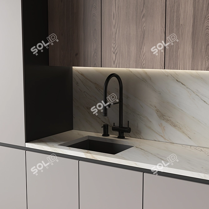 Modern Editable Kitchen 3D Model 3D model image 2