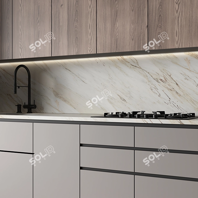 Modern Editable Kitchen 3D Model 3D model image 3