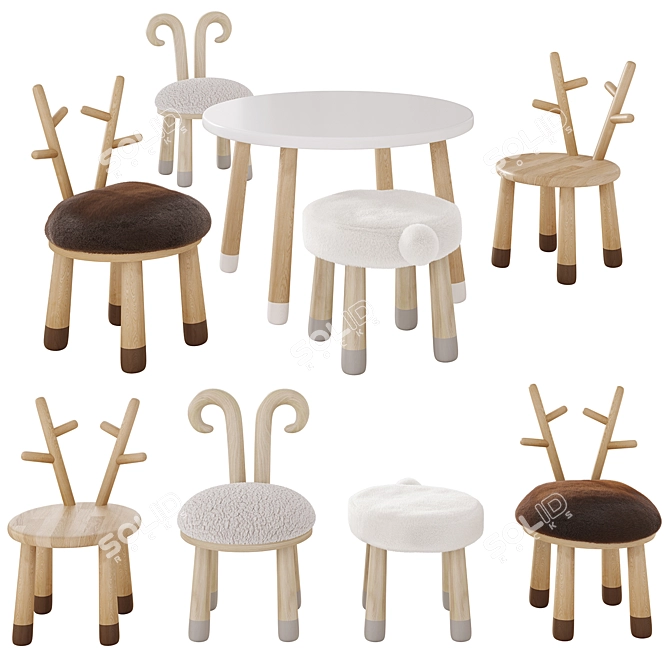 "Animal Friends Kids Furniture Set 3D model image 1