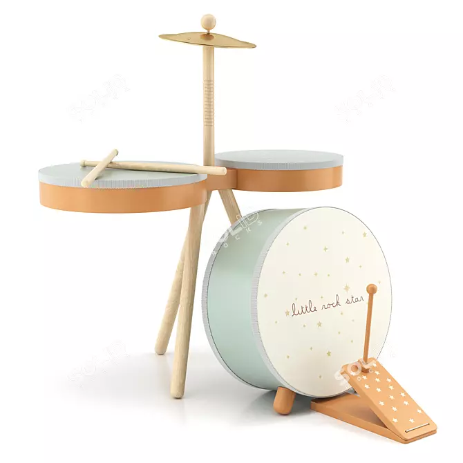 ZARA Wooden Drum Set 3D model image 1