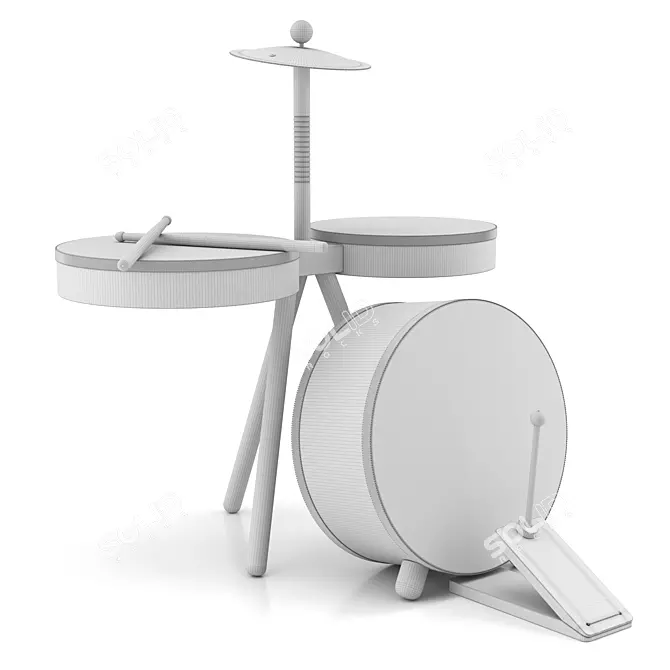 ZARA Wooden Drum Set 3D model image 2