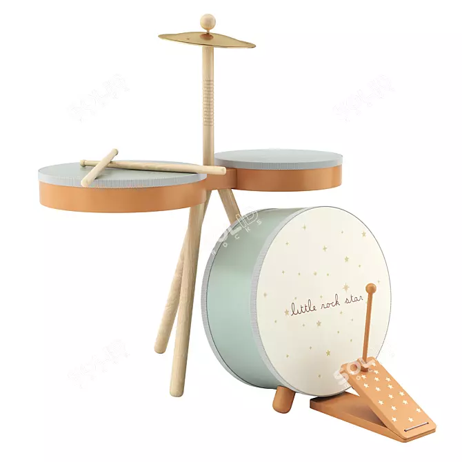 ZARA Wooden Drum Set 3D model image 3