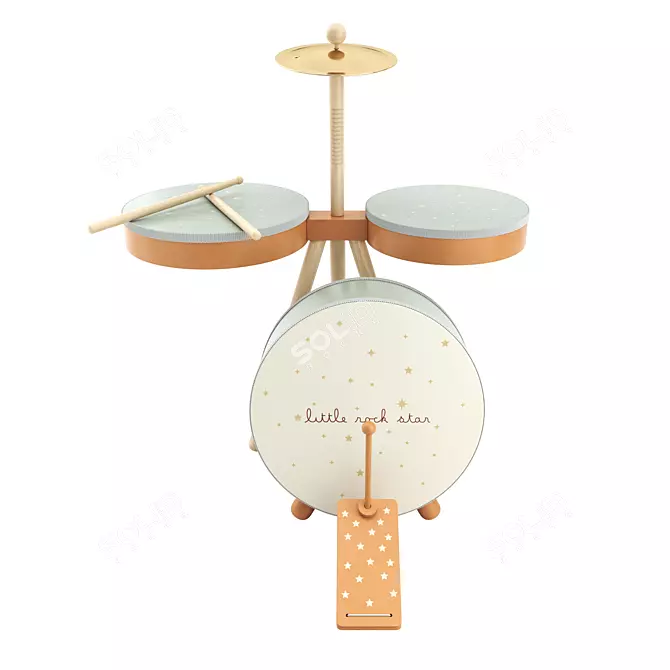 ZARA Wooden Drum Set 3D model image 4