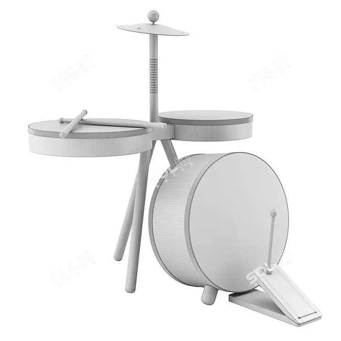 ZARA Wooden Drum Set 3D model image 5