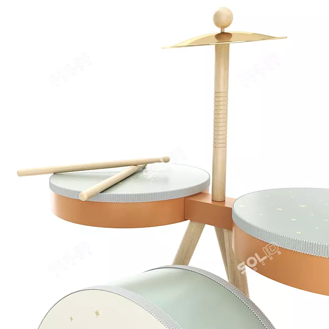 ZARA Wooden Drum Set 3D model image 9