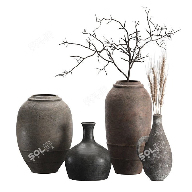 Handcrafted Rustic Vases Set: 2 3D model image 1