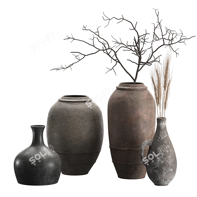 Handcrafted Rustic Vases Set: 2 3D model image 2