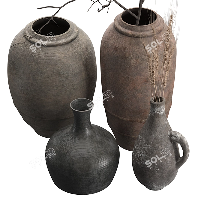 Handcrafted Rustic Vases Set: 2 3D model image 3