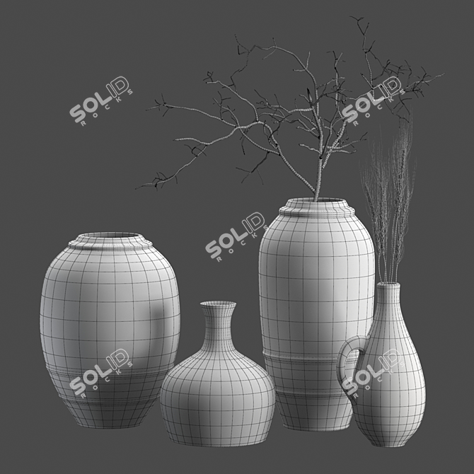 Handcrafted Rustic Vases Set: 2 3D model image 4