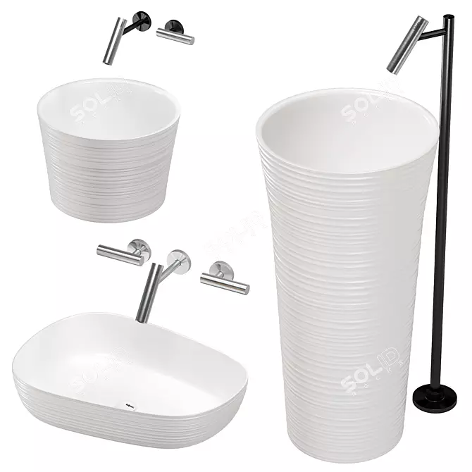 FALPER HANDMADE Basin Set: 3 Size Options & Faucets 3D model image 1