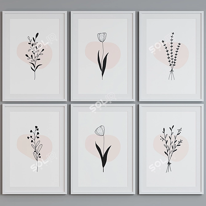 Floral Silhouette Picture Frame Set 3D model image 2