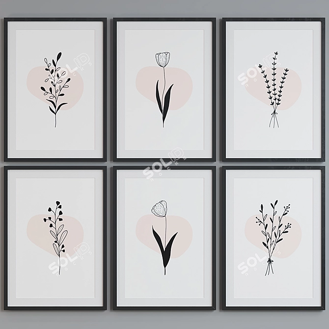 Floral Silhouette Picture Frame Set 3D model image 3