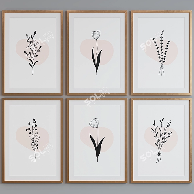 Floral Silhouette Picture Frame Set 3D model image 4