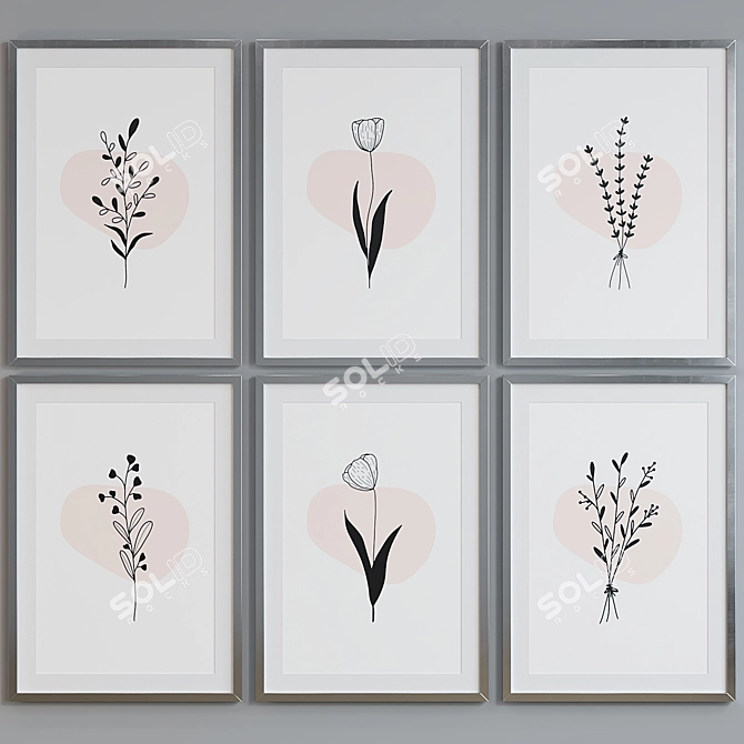 Floral Silhouette Picture Frame Set 3D model image 5