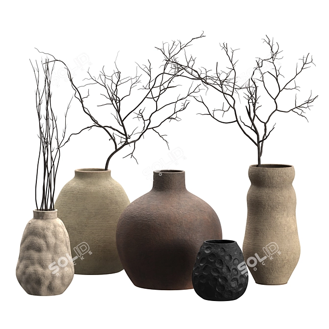 Rustic Handcrafted Vases with Twigs 3D model image 1