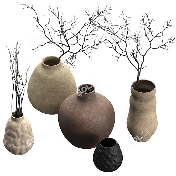 Rustic Handcrafted Vases with Twigs 3D model image 3