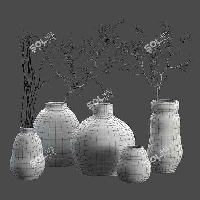 Rustic Handcrafted Vases with Twigs 3D model image 4