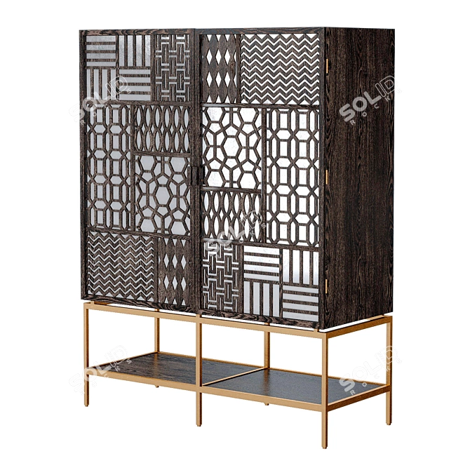 Limed Ash Fretwork Cabinet Home 3D model image 1