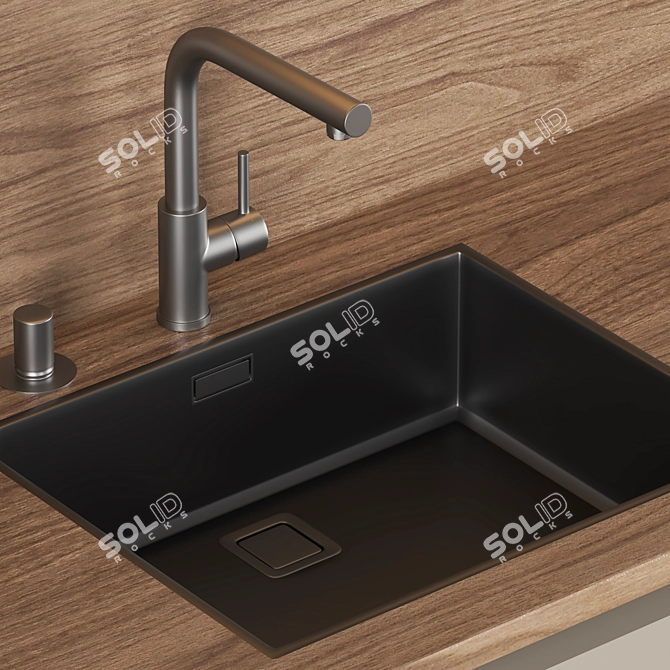 Modern Taupe Wood Kitchen 3D 3D model image 3