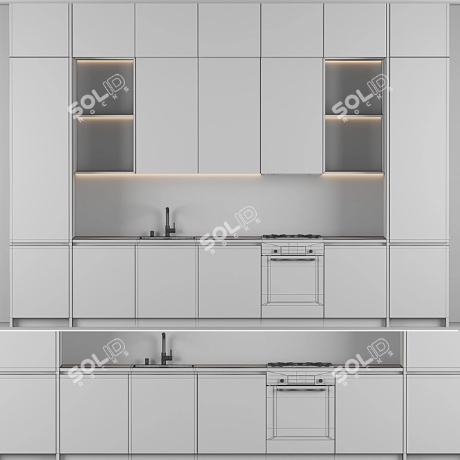 Modern Taupe Wood Kitchen 3D 3D model image 4