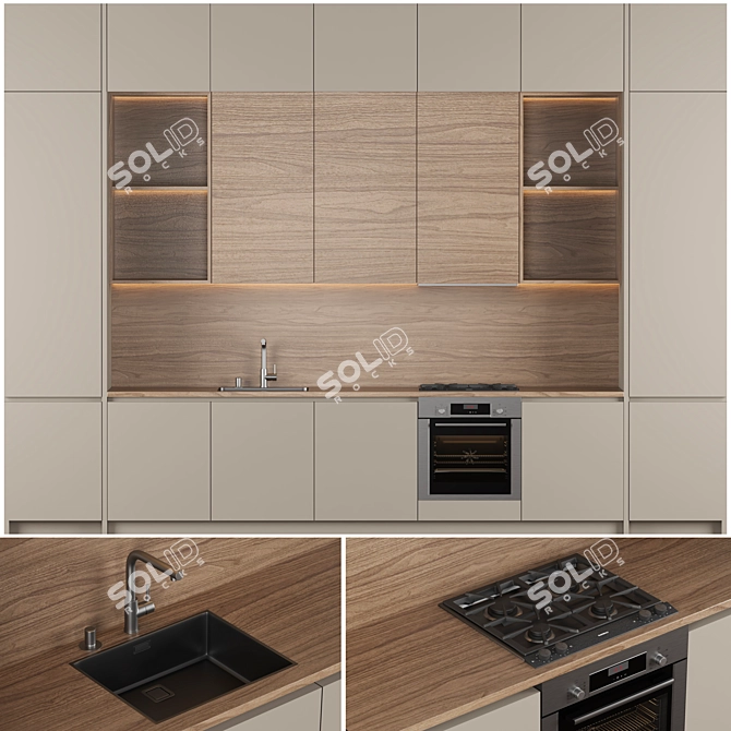 Modern Taupe Wood Kitchen 3D 3D model image 6