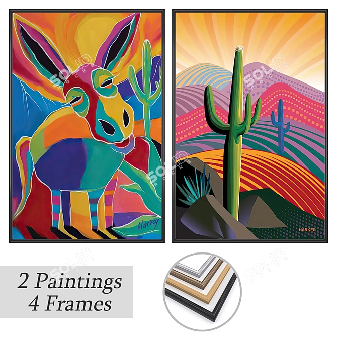 Modern Art Set with Frames 3D model image 1