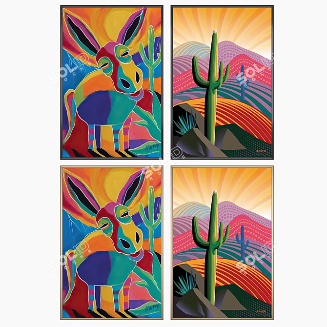 Modern Art Set with Frames 3D model image 2