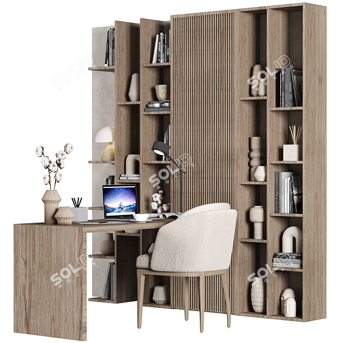 Elegant Wood Home Office Furniture 3D model image 2