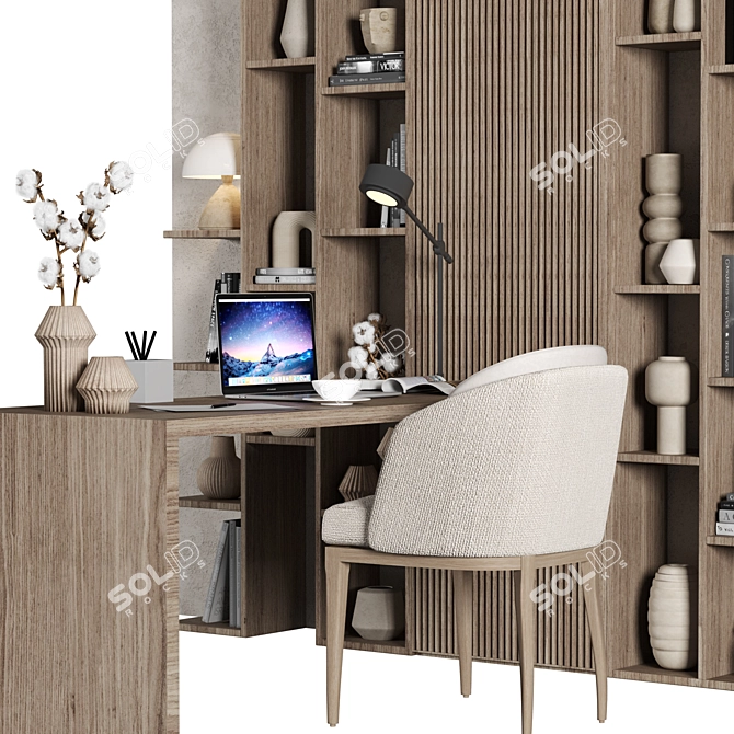 Elegant Wood Home Office Furniture 3D model image 3