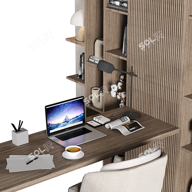 Elegant Wood Home Office Furniture 3D model image 4