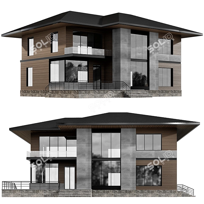 Sleek Modern House VRAY FBX 3D model image 1