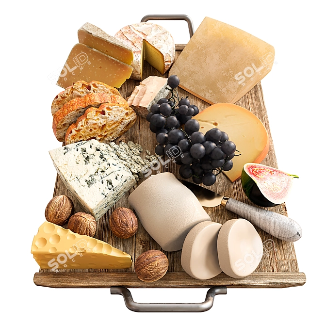 Cheese Plate with Nuts, Grapes 3D model image 2