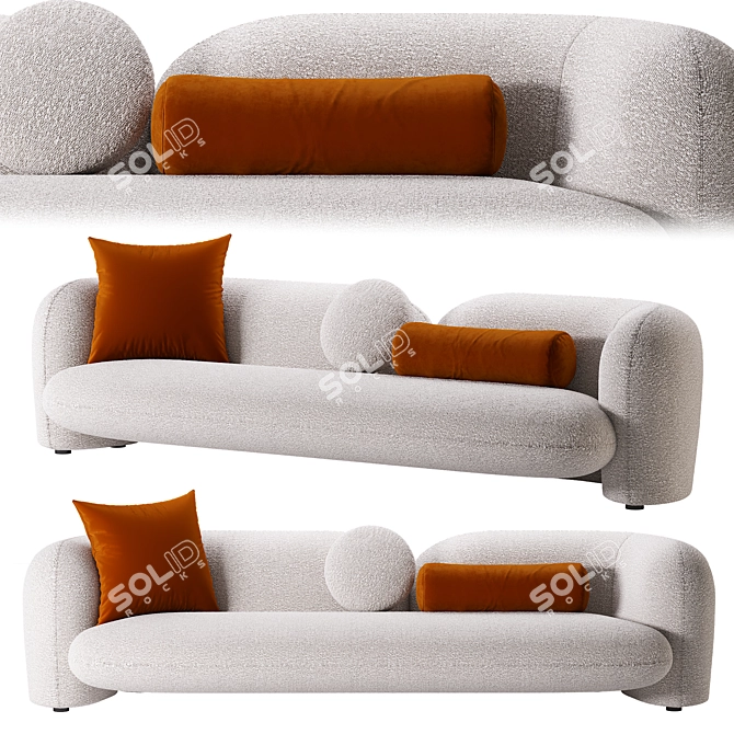 Modern Grey Boucle Three-Seater Sofa 3D model image 1