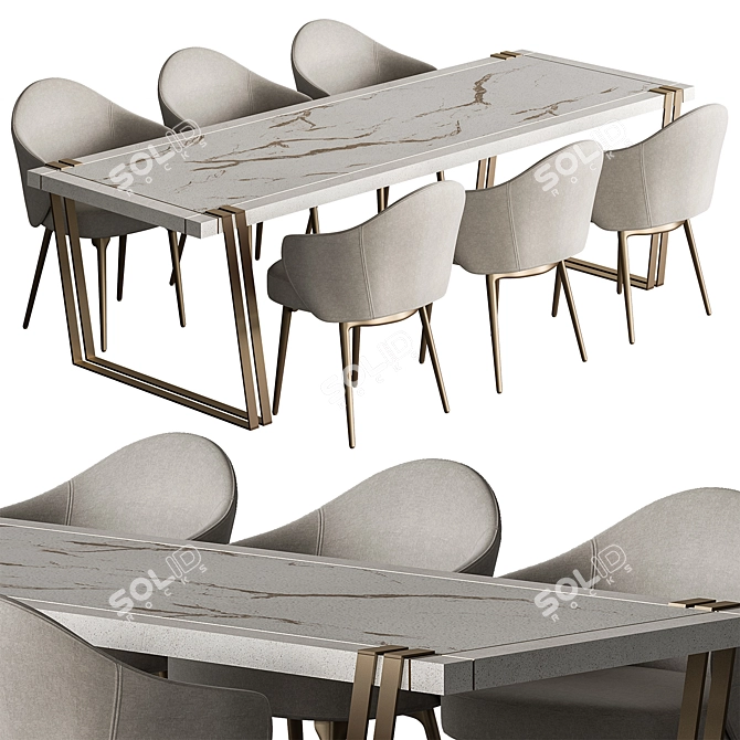 Elegant White Gold Dining Table 3D model image 1