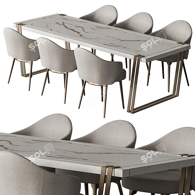 Elegant White Gold Dining Table 3D model image 2