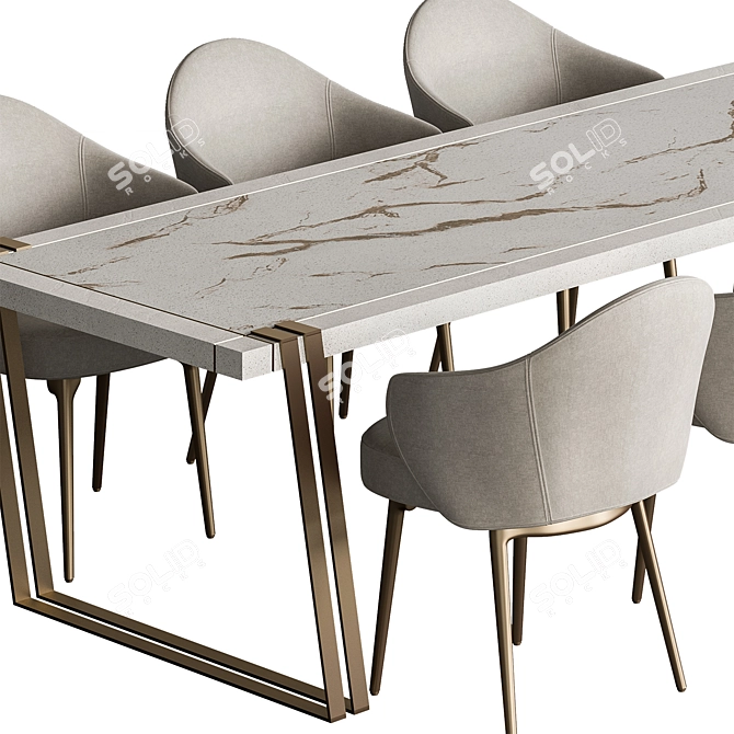 Elegant White Gold Dining Table 3D model image 3