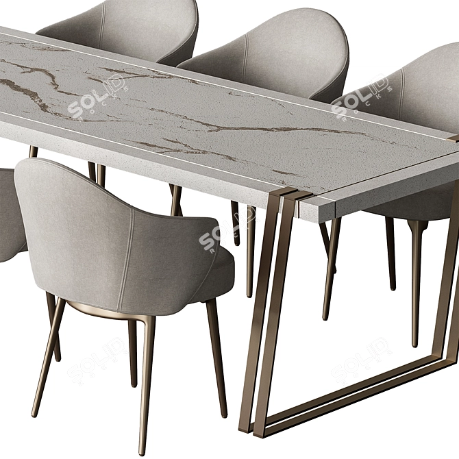 Elegant White Gold Dining Table 3D model image 4