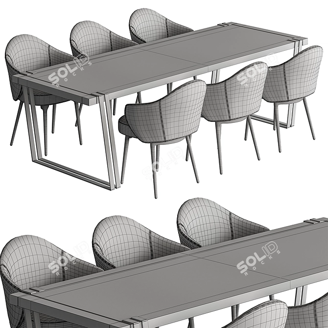 Elegant White Gold Dining Table 3D model image 5