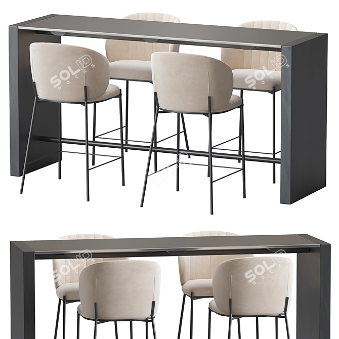 Modern Bar Stool Set Ensemble 3D model image 1