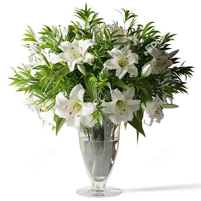 Lily Bouquet in Glass Vase 3D model image 1