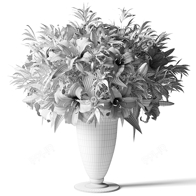 Lily Bouquet in Glass Vase 3D model image 2