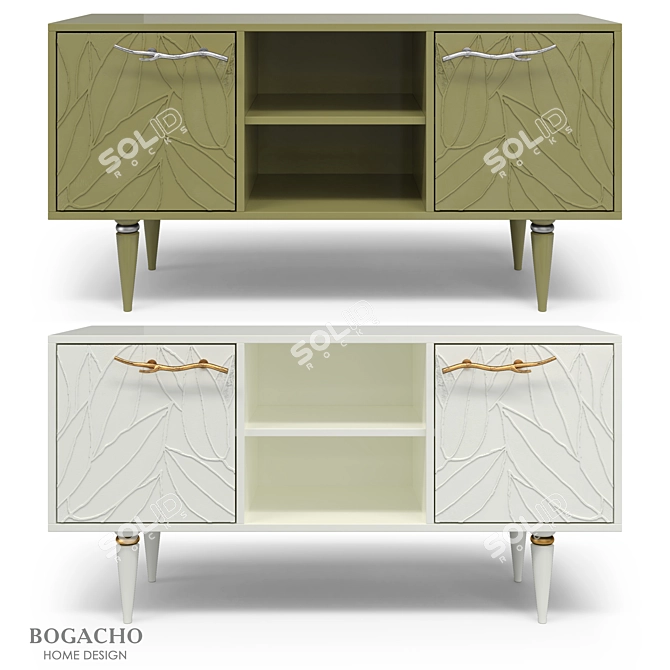 Classic TV Stand 117cm Gold/Silver Handles 3D model image 1